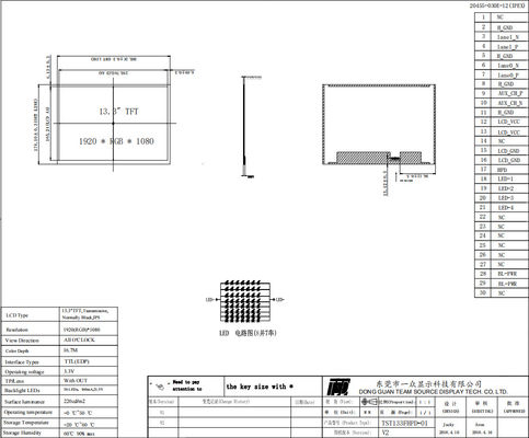 टीटीएल ईडीपी टीएफटी एलसीडी स्क्रीन 13.3 इंच 1920x1080 संकल्प ट्रांसमिसिव